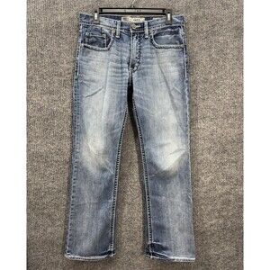 BKE Buckle Jake Jeans Mens 30R (30x30) Faded Whiskered Thick Stitch Blue Denim